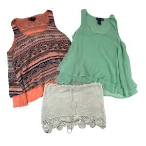About A Girl Boho Bundle Lot 3 Pieces Crochet Sheer Chiffon Tank Top XS Women